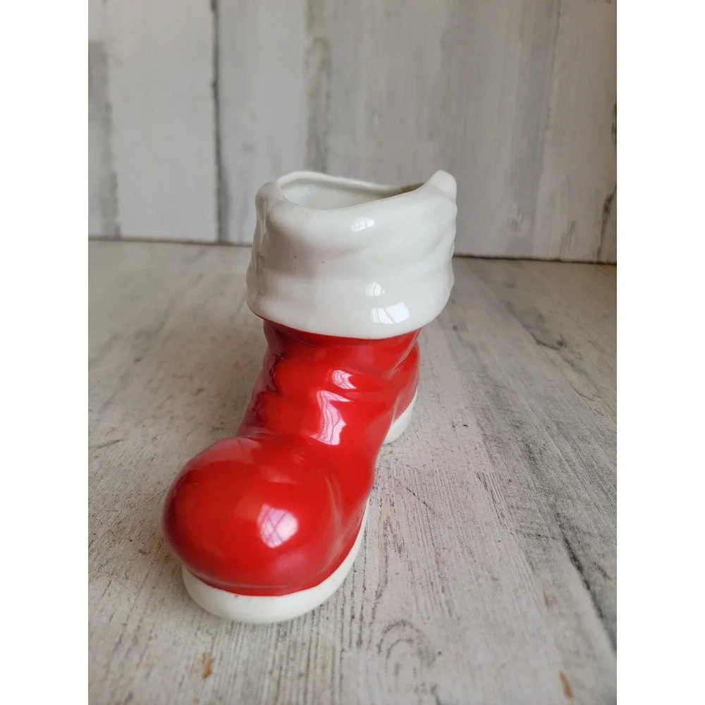 Ceramic boot planter Santa Claus ornament vintage shoe centerpiece home
